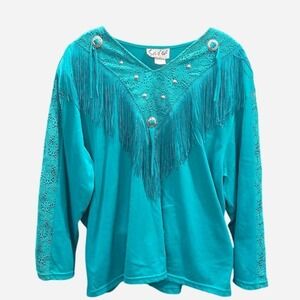 Women's turquoise western top with‎ fringe size 3xl (2xl2)